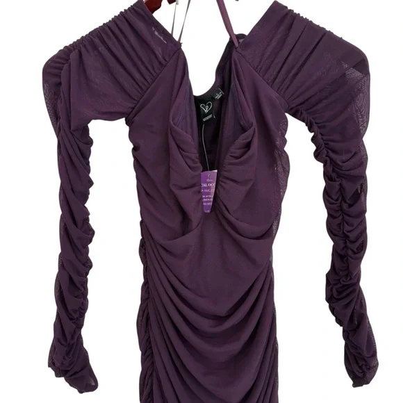 NWT Windsor Marla Mesh Off-The-Shoulder Formal Dress Size Large Purple Plum Long - Picture 8 of 12